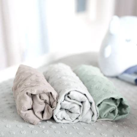 Housse de matelas à langer extensible en coton bio lil planet Bleu clair+Gris argenté+Vert givré 16 - vertbaudet enfant 