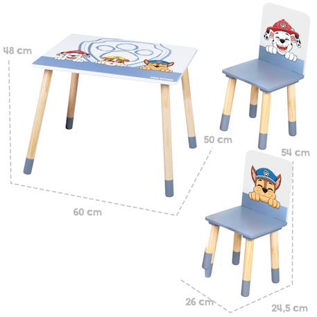 Set table et 2 chaises enfant avec pieds en bois massif Bleu gris - pat' patrouille 3 - vertbaudet enfant 
