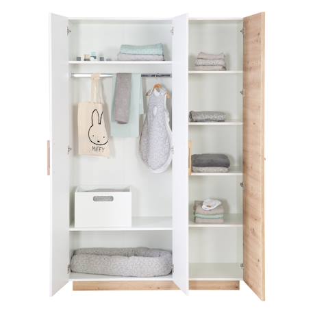 Armoire bébé 3 portes à fermeture douce lion Blanc / chêne artisan 5 - vertbaudet enfant 