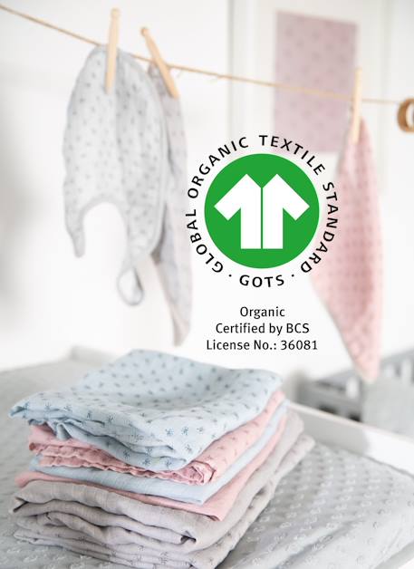 Set de 3 bavoirs en coton bio + 3 langes + 1 serviette doudou lil planet Bleu clair - gris / ourson+Gris argenté - bleu / ourson+Rose pastel - gris / lapin+Vert givré - gris / lapin 8 - vertbaudet enfant 