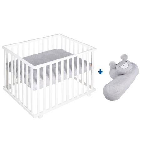 Parc bébé rectangulaire + tapis déperlant et traversin roba style Blanc - gris argenté 1 - vertbaudet enfant 