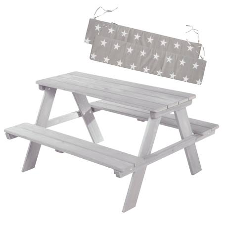 Table pique-nique en bois massif 4 places + 2 coussins Gris / motif étoiles 1 - vertbaudet enfant 