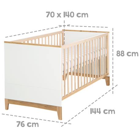 Lit évolutif en bois massif convertible en lit junior finn Blanc / chêne doré 3 - vertbaudet enfant 