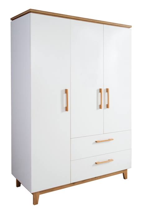 Armoire bébé 3 portes et 2 tiroirs à fermeture douce finn Blanc / chêne doré 1 - vertbaudet enfant 