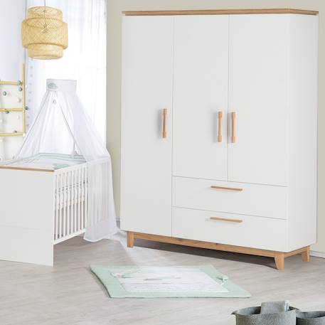 Armoire bébé 3 portes et 2 tiroirs à fermeture douce finn Blanc / chêne doré 2 - vertbaudet enfant 