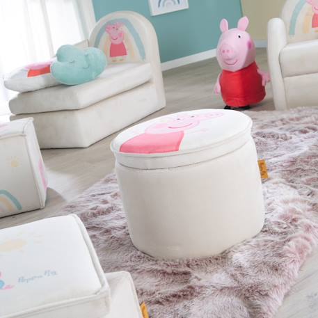 Boite de rangement en bois et velours - pouf coffre rond peppa pig Beige - peppa pig 5 - vertbaudet enfant 