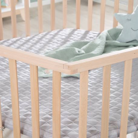 Parc bébé hexagonal en hêtre massif bio + tapis déperlant roba style Naturel - gris argenté 6 - vertbaudet enfant 