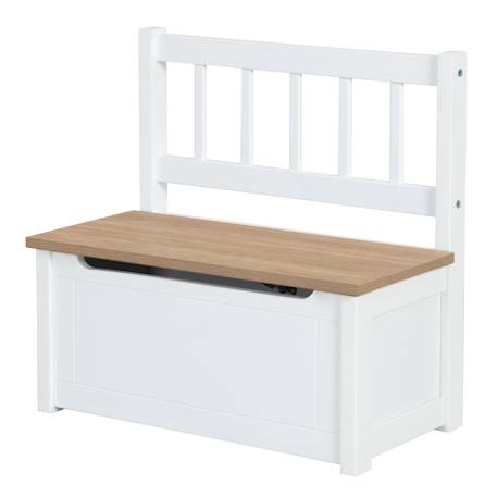 Banc-coffre à jouets en bois massif résistant aux rayures woody Blanc - naturel+Gris taupe - naturel 1 - vertbaudet enfant 