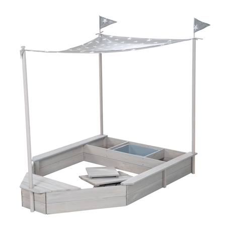 Bac à sable bateau de pirate en bois massif avec auvent et rangement Gris / motif étoiles 4 - vertbaudet enfant 
