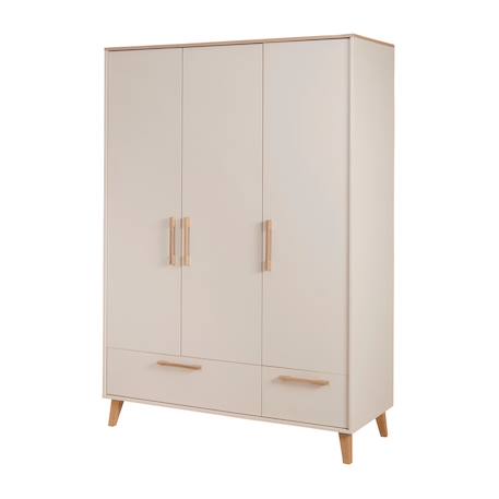 Armoire bébé 3 portes et 2 tiroirs à fermeture douce jil Cashmere / décor châtaignier 1 - vertbaudet enfant 