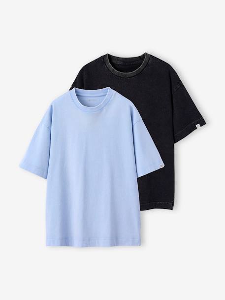 Lot de 2 t-shirts garçon unis effet délavé bleu ciel 1 - vertbaudet enfant 