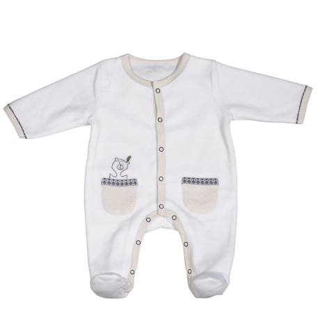Pyjama bébé à manches longues en velours - timouki Beige+Blanc 4 - vertbaudet enfant 