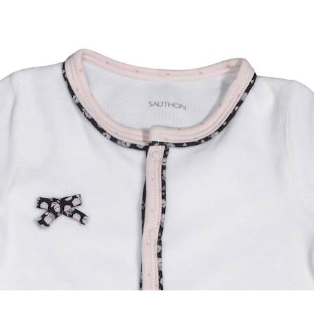 Pyjama bébé à manches longues en velours - miss fleur de lune Blanc+Rose 2 - vertbaudet enfant 