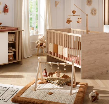 Arche d'éveil bois avec 4 jouets Beige/bleu+Beige/jaune+Beige/rose+Bleu+Ecru/caramel+Jaune+Jaune/vert+Marron+Rose 24 - vertbaudet enfant 