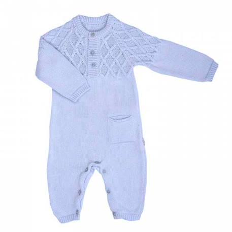 Combinaison bébé en tricot de coton bio loan Bleu+Écru 1 - vertbaudet enfant 