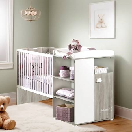 Lit bébé combiné evolutif en bois - smile Blanc+Gris 11 - vertbaudet enfant 