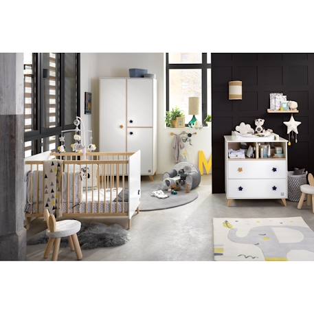 Commode 2 tiroirs 2 niches boutons étoile - oslo Blanc 3 - vertbaudet enfant 