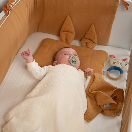 Tour de lit universel en gaze de coton jeanne Beige+Blanc+Blanc à pois or+Bleu+Camel+Écru+Gris clair+Rose+Terracotta+Vert de gris 24 - vertbaudet enfant 