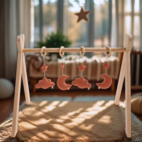 Arche d'éveil bois avec 4 jouets - uni sauge Beige+Rose+Rouge+Vert 7 - vertbaudet enfant 