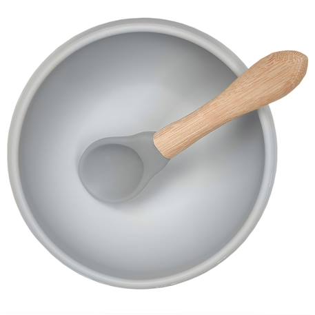 Bol bébé avec ventouse et couvercle en silicone Gris+Vert amande 4 - vertbaudet enfant 