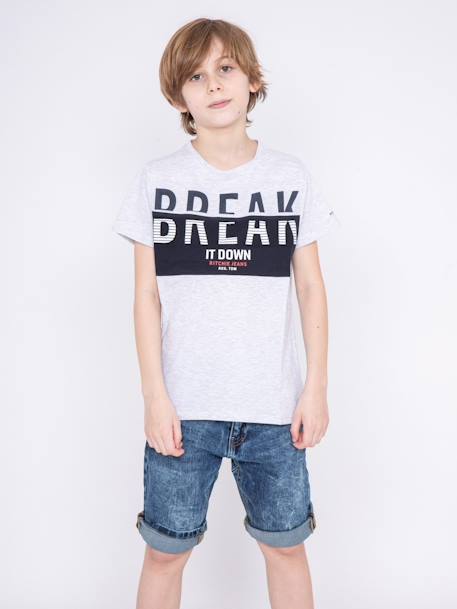 T-shirt col rond pur coton motifs relief nolibert garçon Blanc+Gris 5 - vertbaudet enfant 