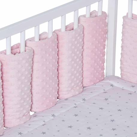 Tour de lit modulable 10 pièces extra doux minky Bleu+Écru+Gris+Rose 15 - vertbaudet enfant 