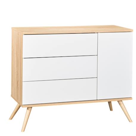 Commode 1 porte 3 tiroirs en bois - seventies Blanc+Blanc/marron 1 - vertbaudet enfant 