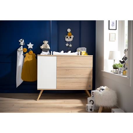 Commode 1 porte 3 tiroirs en bois - seventies Blanc+Blanc/marron 8 - vertbaudet enfant 