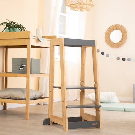 Tour d'apprentissage évolutive en bambou fsc® Anthracite+Anthracite - naturel+Blanc+Blanc - naturel+Naturel 11 - vertbaudet enfant 