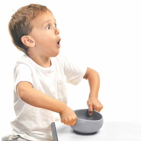 Bol bébé avec ventouse et couvercle en silicone Nude+Vert amande 3 - vertbaudet enfant 