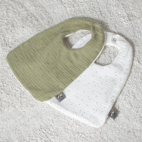 Bavoir en gaze de coton jeanne Beige+Biscuit+Blanc+Blanc à pois or+Bleu+Camel+Camel à pois or+Écru+Gris clair+Rose+Terracotta+Vert à pois or+Vert de gris 9 - vertbaudet enfant 