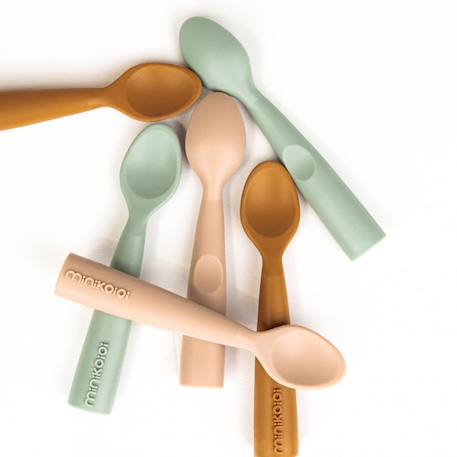 Cuillère bébé en  silicone Bleu marine+Caramel+Gris+Terracotta+Vert amande 14 - vertbaudet enfant 