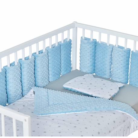 Tour de lit modulable 10 pièces extra doux minky Bleu+Écru+Gris+Rose 1 - vertbaudet enfant 