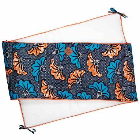 Tour de lit universel wax fleurs de mariage Bleu+Rouge 1 - vertbaudet enfant 