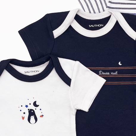 Bodies bébé en coton à manches courtes lot de 3 - sunlight Bleu/blanc+Jaune/blanc+Vert/blanc 2 - vertbaudet enfant 