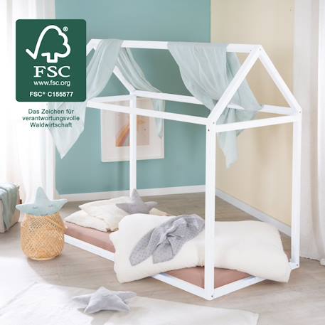 Lit cabane en bois fsc® pour enfant - lit montessori au sol Blanc 5 - vertbaudet enfant 