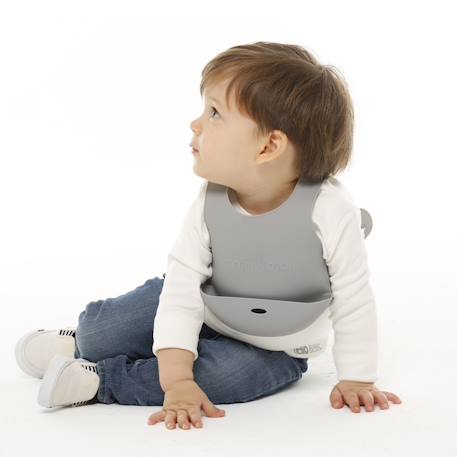 Bavoir récupérateur en silicone Gris+Rose 3 - vertbaudet enfant 