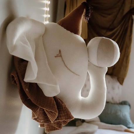 Trophée mural éléphant en lin – décoration chambre bébé enfant Écru, cirque, caramel 2 - vertbaudet enfant 
