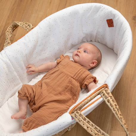 Habillage de couffin en gaze de coton pois dorés Blanc+Camel+Vert 16 - vertbaudet enfant 