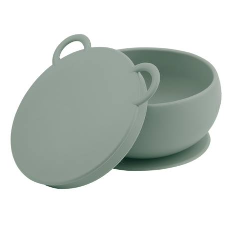 Bol bébé avec ventouse et couvercle en silicone Gris+Vert amande 5 - vertbaudet enfant 