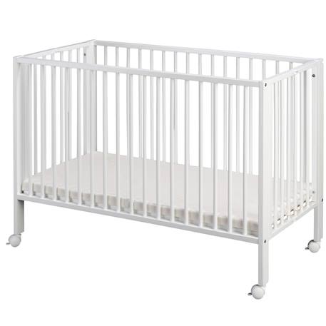 Lit pour enfant à barreaux pliable  avec matelas Blanc+Bois naturel 1 - vertbaudet enfant 