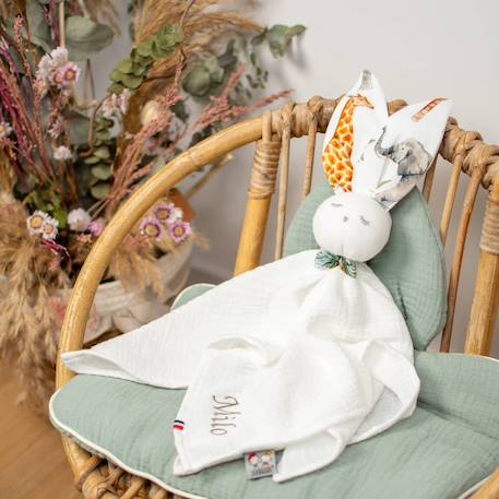 Doudou lapin  en gaze de coton safari Blanc+Vert 2 - vertbaudet enfant 