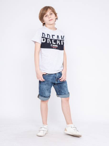 T-shirt col rond pur coton motifs relief nolibert garçon Blanc+Gris 8 - vertbaudet enfant 