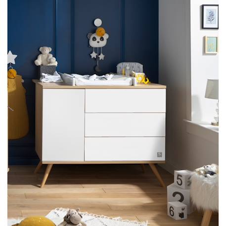 Commode 1 porte 3 tiroirs en bois - seventies Blanc+Blanc/marron 4 - vertbaudet enfant 
