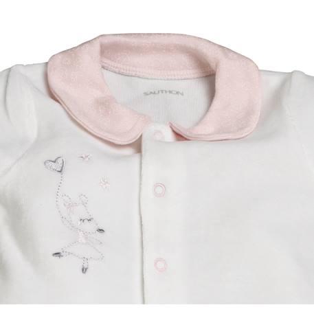 Pyjama bébé à manches longues en velours - lilibelle Blanc+Rose 2 - vertbaudet enfant 