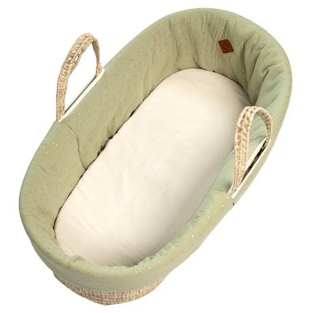 Habillage de couffin en gaze de coton pois dorés Blanc+Camel+Vert 11 - vertbaudet enfant 