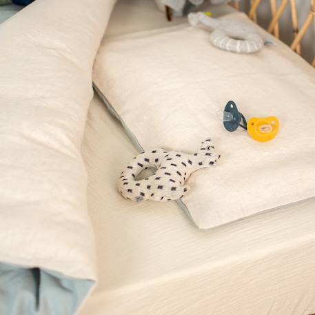 Taie d'oreiller réversible en lin lavé Beige+Vert de gris 3 - vertbaudet enfant 