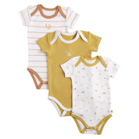 Bodies bébé en coton à manches courtes lot de 3 - sunlight Bleu/blanc+Jaune/blanc+Vert/blanc 5 - vertbaudet enfant 