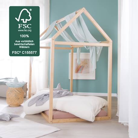 Lit cabane en bambou fsc® pour enfant - lit montessori au sol Naturel 5 - vertbaudet enfant 