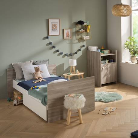 Lit combiné évolutif en décor bois avec commode à langer 1 porte - up Gris+Marron 4 - vertbaudet enfant 